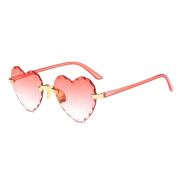 TEMP OUT OF STOCK! Pink Heart UV400 Sunglasses Gold Frameless Scalloped Edge - Picture 7 of 7